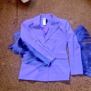 Purple fringe blazer